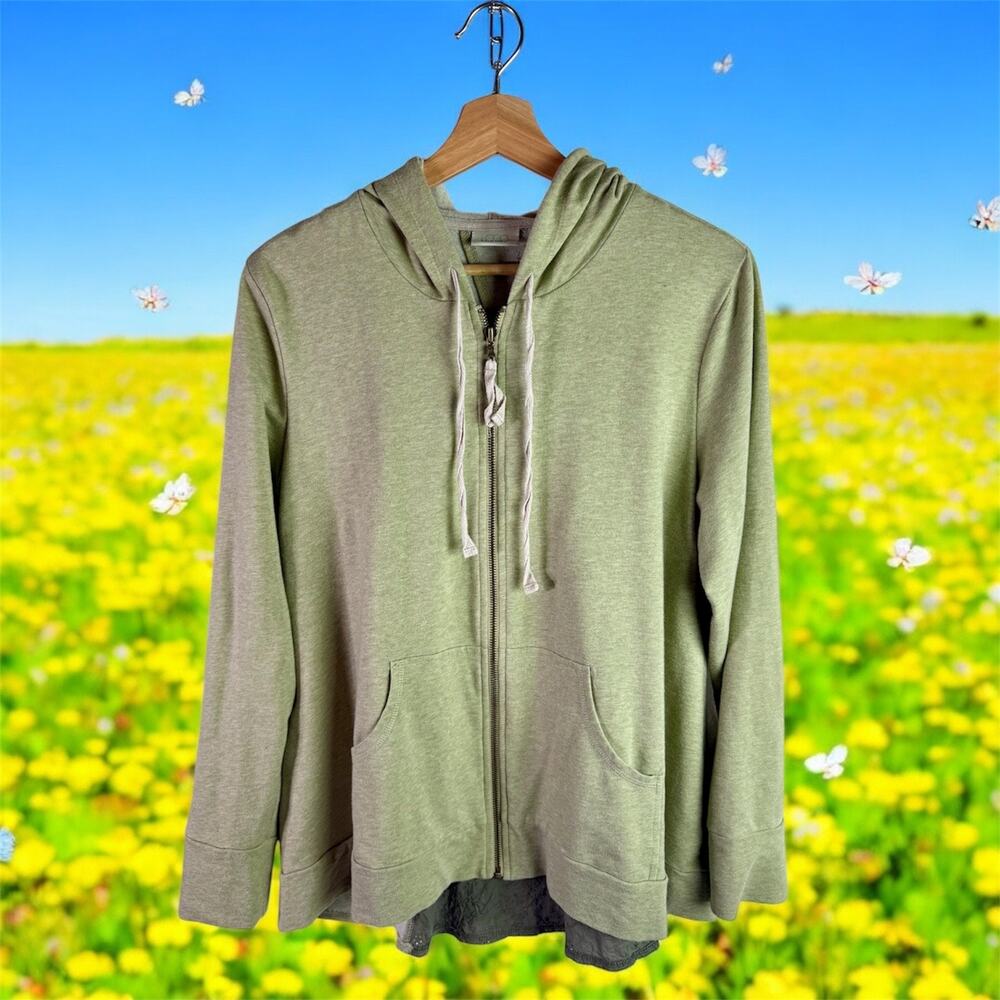 LOGO Lounge Lori Goldstein Women's Large Light Green Zip Up Hoodie Sweatshirt
